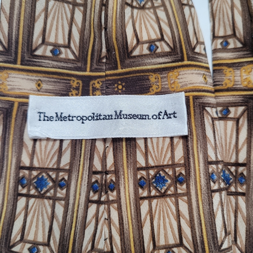 Metropolitan Museum of Art brown and blue silk necktie - Picture 6 of 6